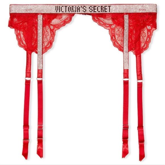 Victoria's Secret VERY SEXY Red Rhinestone Women's Shine Strap Lace Garter Belt - Picture 1 of 8